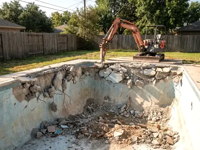 A gunite pool wall broken into chunks
